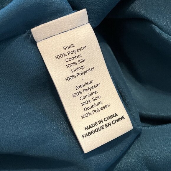 Cinq a Sept Shiny Astrid Mini Dress SZ 12 Teal Topaz Ruched Side Zip Adjustable - Picture 7 of 11